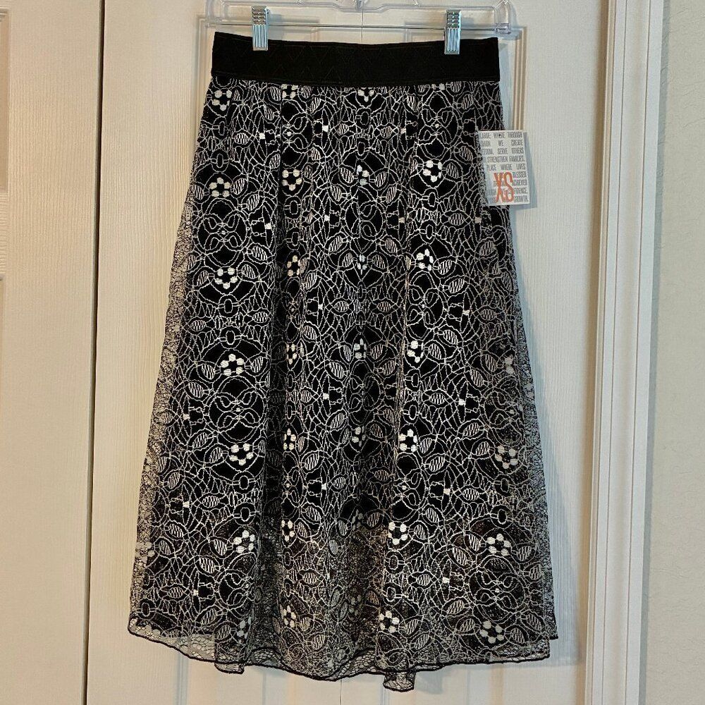 LuLaRoe Black and White Lace Midi Skirt A-Line Women's XS NWT Lined